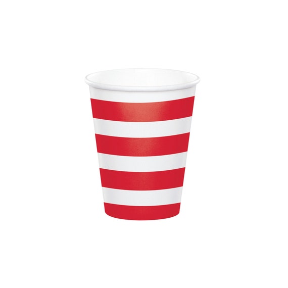 Red Striped Paper Cups 8ct | Red & White Party Cups | 4th of July Decor | Pirate Birthday Party | Farm Animals Decor Il_570xn