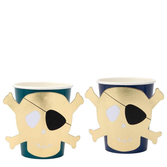 Pirate Skull & Crossbones Party Cups | Boys Birthday | Ahoy, It's a Boy Baby Shower | Treasure Island | Pack of 8 Meri Meri Paper Cups Il_570xn