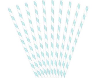 Pastel Baby Blue Striped Paper Straws 10ct – Blue Party Decor
