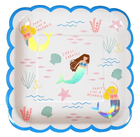Mermaid Party Plates 9" | Mermaid Birthday Party | Under the Sea | Ocean Party Decor | Pack of 8 Meri Meri Plates Il_570xn