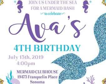 Mermaid Birthday Party Invitation Under The Sea Little Etsy 日本
