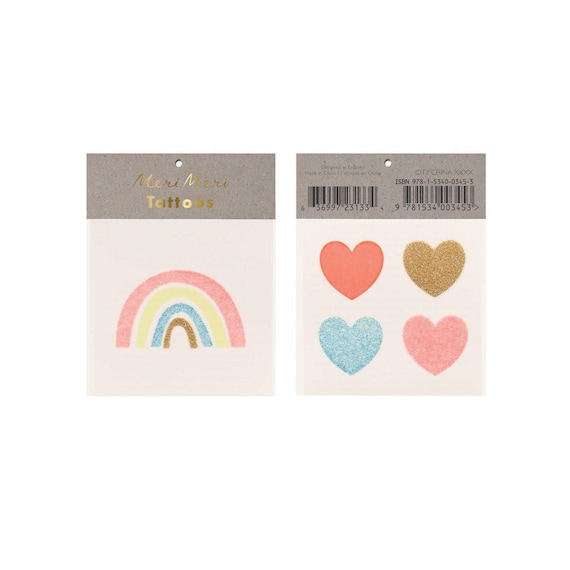 Rainbow & Hearts Small Temporary Tattoos | Pastel Rainbow Glitter Tattoos | Rainbow Party Favor | Kids Temporary Tattoos | Meri Meri Tattoos Il_570xn
