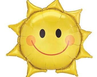 Smiling Sunshine Sun Balloon 27in | Sunshine Birthday | You Are My Sunshine | Summer Birthday Party | Pool Party Decorations | Mylar Balloon