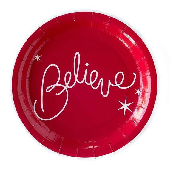 Believe Red Christmas Lunch Plates | Christmas Party Decorations | Winter Wonderland | Kids Christmas Ideas | Pack of 8 Paper Plates Il_570xn
