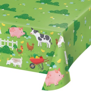 Capa de mesa de papel para animais de fazenda | Toalha de Mesa Fazenda | Chá de bebê Fazenda | Festa de aniversário do curral | Decoração de mesa de aniversário de fazenda |