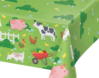 Farm Animals Paper Table Cover | Farm Tablecloth | Farm Baby Shower | Barnyard Birthday Party | Farm Birthday Table Decor |