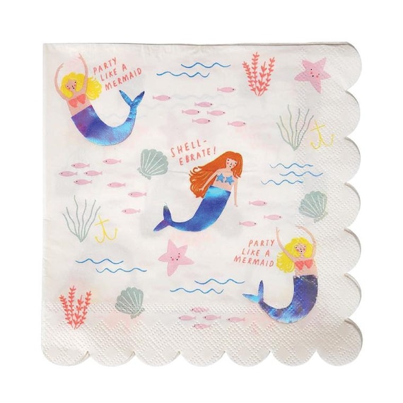 Mermaid Party Napkins | Mermaid Birthday Party | Under the Sea | Ocean Party Decor | Pack of 16 Meri Meri Napkins Il_570xn