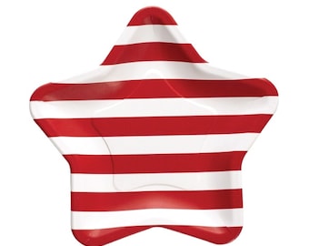 Red and White Striped Star Shaped Lunch Plates 8ct | 4th of July Party | July 4th Birthday | Red White & Blue Decor | Star Birthday