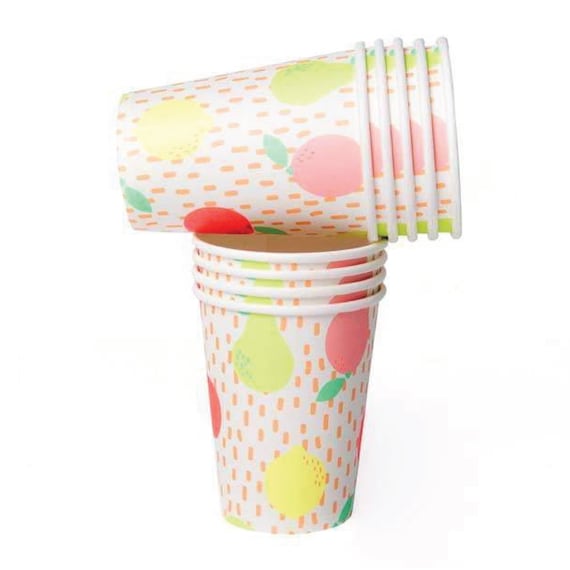 Sorbet Fruits Paper Cups 10ct | Two-tti Frutti Birthday | Tutti Frutti Party Decor | Summer Luau | Citrus Fruits Decor | Girls Birthday Il_570xn