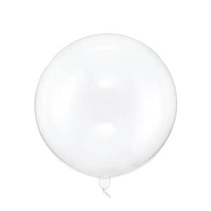 May include: A clear, round balloon with a long, thin tail.