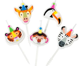Safari Party Animals Birthday Candles 5ct | Wild One | Two Wild | Boys Birthday | Jungle Baby Shower | Safari Cake Toppers | Wax Candles
