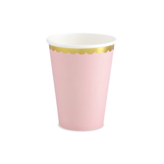 Pink Gold-Trimmed Scalloped Paper Cups | Pink Baby Shower Decor | Girl's Birthday Party | Gender Reveal Tableware | Pack of 6 Party Cups Il_570xn
