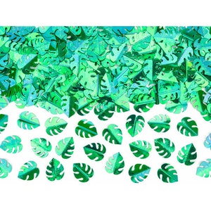 Confettis de feuilles de palmier vert métallisé .5oz | Fête d'anniversaire Tutti Frutti | Douche nuptiale tropicale | Décor Luau d’été | Dispersion de la table de la jungle