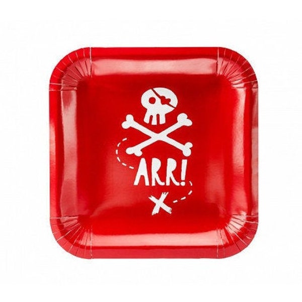 Red Pirate Dessert Plates 6pk | Pirate Birthday Party | Pirate Party Decor | Treasure Island | Ahoy It's a Boy Baby Shower | Paper Plates