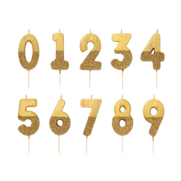 Gold Glitter Dipped Number Birthday Candle | Milestone Birthday | New Year Number Cake Toppers | Anniversary Candles | First Birthday Candle