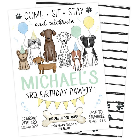 Dog Pawty Birthday Party Invitation | Puppy Birthday Party Printable Invite | Let's Pawty First Birthday Party | Digital Personalized Invite Il_570xn