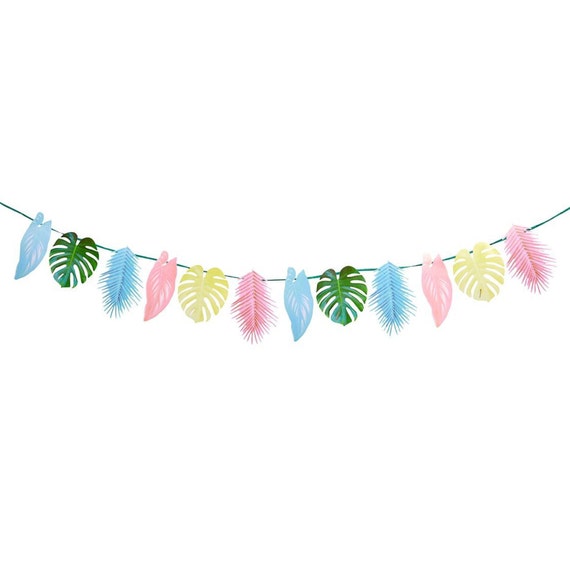 Pastel Tropical Palm Leaf Garland 8.5ft | Tropical Baby Shower | Tropical Bridal Shower | Tropical Bachelorette | Tropical Birthday Banner Il_570xn