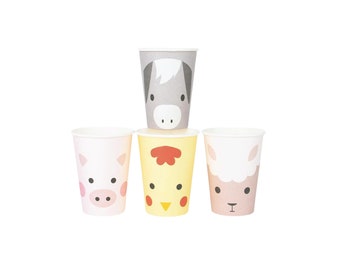 Barnyard Animals Paper Cups 8ct | On The Farm Birthday Party | Farm Party Decor | Farm Baby Shower | Farm Animals Birthday Decor