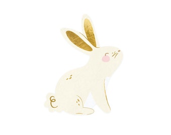 Bunny Dessert Napkins with Gold Foil (20ct) – Easter Party, Spring Baby Shower Table Decor