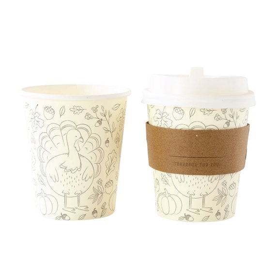 Thankful for You Mini Paper Coffee Cups Lids 8ct Fall Hot Cocoa