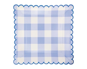 Blue Gingham Scalloped Lunch Plates 8ct | Gingham Baby Shower | Bunny Baby Shower | Easter Plates | Spring Party | Peter Rabbit Birthday