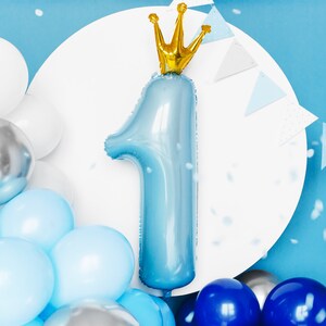 Blue Foil Number ''1'' Balloon 35.5in Boys First Birthday Party Blue Birthday Party Decorations Prince 1st Birthday Boy 1st Birthday image 2