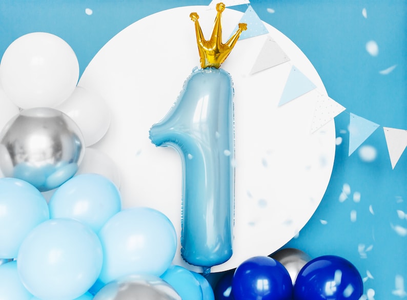 Blue Foil Number ''1'' Balloon 35.5in Boys First Birthday Party Blue Birthday Party Decorations Prince 1st Birthday Boy 1st Birthday image 2