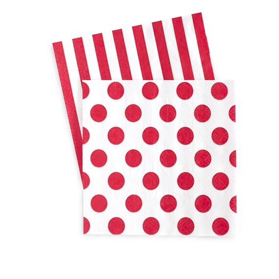 Napkins 20ct Red Stripe & Red Dots Beverage Napkins Reversible