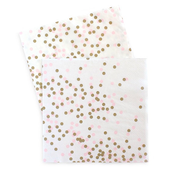 Napkins | Pink Confetti Lunch Napkins | Pink with Gold Confetti | 20 Premium Quality Paper Napkins | Dinner Lunch Napkins |The Party Darling Il_570xn