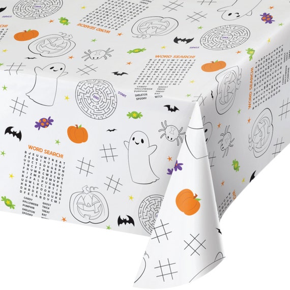 Halloween Plastic Table Cover
 Kids Halloween Activity Paper Table Cover 54" x 88"