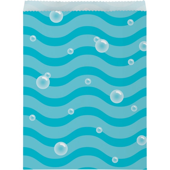Bubble and Waves Paper Treat Bags 8ct | Summer Pool Party | Under the Sea Decor | Mermaid Party Bags | Ocean Birthday | Favor Bags Il_570xn