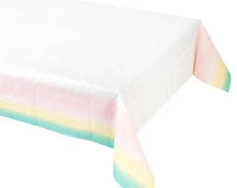 Pastel Rainbow Paper Table Cover | Unicorn Party Decor | Girls Birthday Party | Rainbow Baby Shower Decorations | Disposable Tablecloth