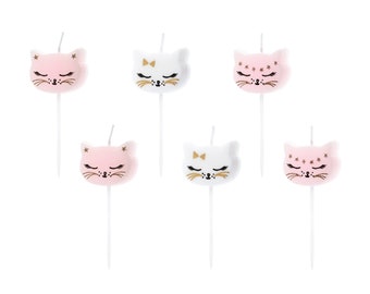 Kitty Cat Birthday Candles 6ct | Cat Birthday Party | Cat Party Candles | Cat Party Decor | Kitten Theme Party | Wax Candles
