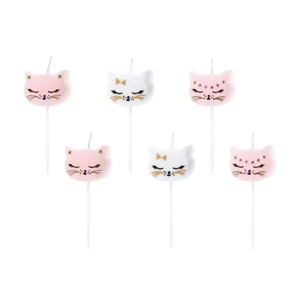 Kitty Cat Birthday Candles 6ct | Cat Birthday Party | Cat Party Candles | Cat Party Decor | Kitten Theme Party | Wax Candles