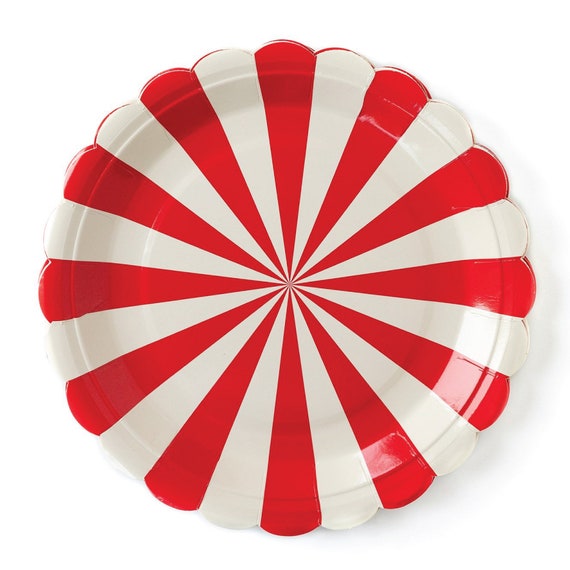 Red & White Striped Scalloped Lunch Plates 8ct | 4th of July Party | Circus Baby Shower | Carnival Birthday | Christmas Decor | Pirate Party Il_570xn