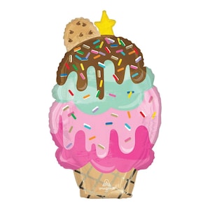 Ice Cream Sundae Cone Foil Balloon 30in | Ice Cream Birthday | Sprinkle Party Decor | Here&#39;s The Scoop | Ice Cream Social | Two Sweet Party