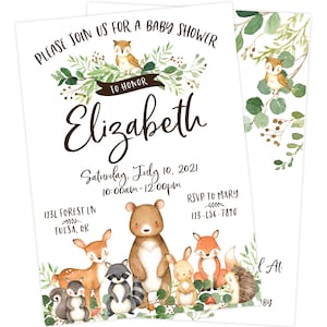 Woodland Baby Shower Printable Invitation | Forest Animals | Boy Baby Shower Invitation | Greenery Baby Shower | Woodland Animals Invite