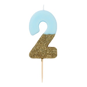 Blue and Gold Glitter Dipped Number Birthday Candle Milestone Birthday Boys Birthday Party Anniversary Candles Number Cake Toppers image 7