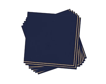 Navy & Gold Stripe Dessert Napkins 20ct | Navy Blue Napkins | Nautical Napkins | Navy Party Decor | Patriotic Napkins | Navy Cocktail Napkin