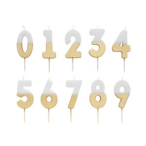 Vela de cumpleaños con números blancos y dorados (0-9) / Velas con números dorados / Adornos para tarta con números dorados ombré / Vela para cumpleaños 50, 30, 21, 18, 5 y 1.er
