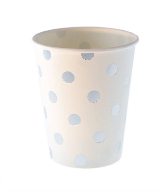 Cups | White with Silver Foil Polka Dot Cups | Silver Paper Cups | 12 Cups Per Pack | Party Supplies | The Party Darling Il_570xn