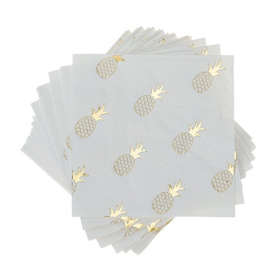 Gold Pineapple Beverage Napkins | Pineapple Party Decorations | Tropical Bachelorette Party | Tropical Baby Shower | 20 Small Paper Napkins Il_570xn