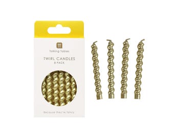 Gold Twirl Birthday Candles (8ct) – Cake Toppers for Elegant Party Decor