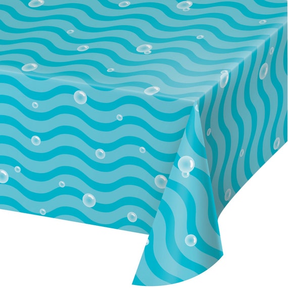 Bubble and Wave Paper Table Cover | Pool Party | Under the Sea Decor | Mermaid Table Setting | Ocean Birthday | Paper Tablecloth Il_570xn