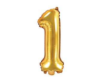 Air-Filled Gold Number 1 Balloon 14" | First Birthday Balloon | Number Balloon Banner | First Anniversary Balloon | 1st Birthday Photo Prop