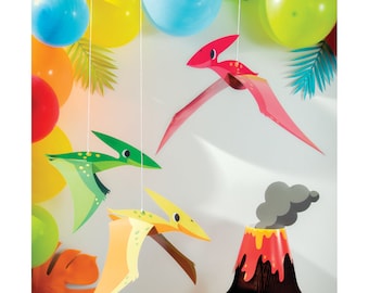 Dinosaur Pterodactyl Hanging 3D Decorations 3ct | Boys Birthday Party | Three Rex Birthday | Prehistoric Animals | Hanging Decor