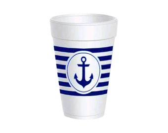 Blue Anchor Styroporbecher & Deckel 10ct | Nauti Bachelorette | Maritime Babyparty | Maritime Tassen | Boot Gastgeschenke | See Bachelorette