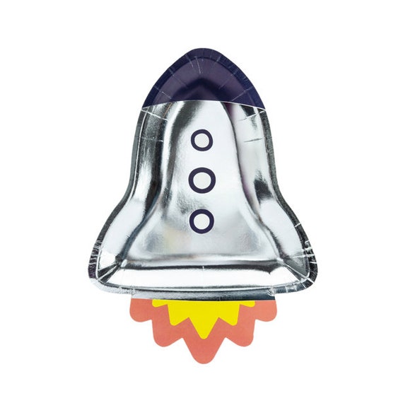 Space Rocket Lunch Plates 6ct | Blast Off Birthday Party Decor | Outer Space Baby Shower | Two The Moon | Out of This World | Paper Plates Il_570xn