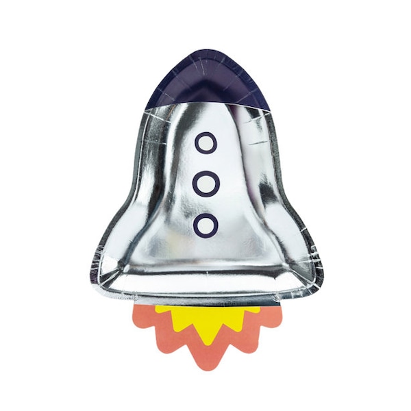 Space Rocket Lunch Plates 6ct | Blast Off Birthday Party Decor | Outer Space Baby Shower | Two The Moon | Out of This World | Paper Plates
