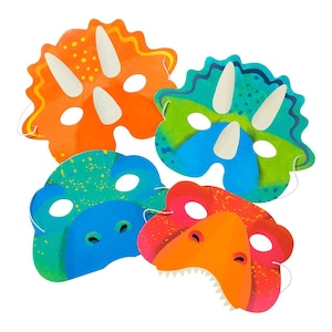 Dinosaur Party Masks 8pk | Dinosaur Party Favor | Three-Rex Birthday Dinosaur Birthday | Jurassic Party | Prehistoric Animals | Paper Masks